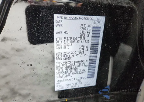 2025 Nissan Murano Sv z USA, uszkodzony, nr VIN 5N1AZ3BSXSC111999